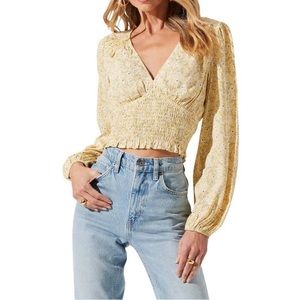 ASTR The Label Yellow Blue Floral XL Peplum Blouse